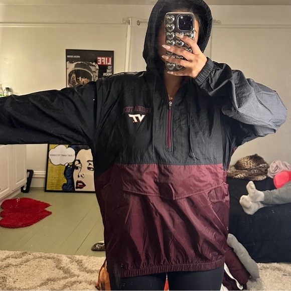 Virginia Tech Windbreaker with Sherpa Fleece Hoodie - Picture 2 of 9